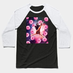 Cowboy Space Sloth On Giraffe Unicorn - Donut Baseball T-Shirt